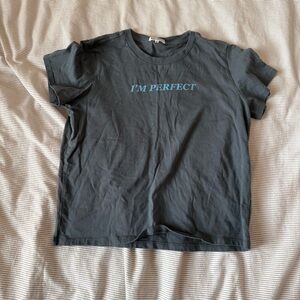 Reformation Black Tee with Blue Text